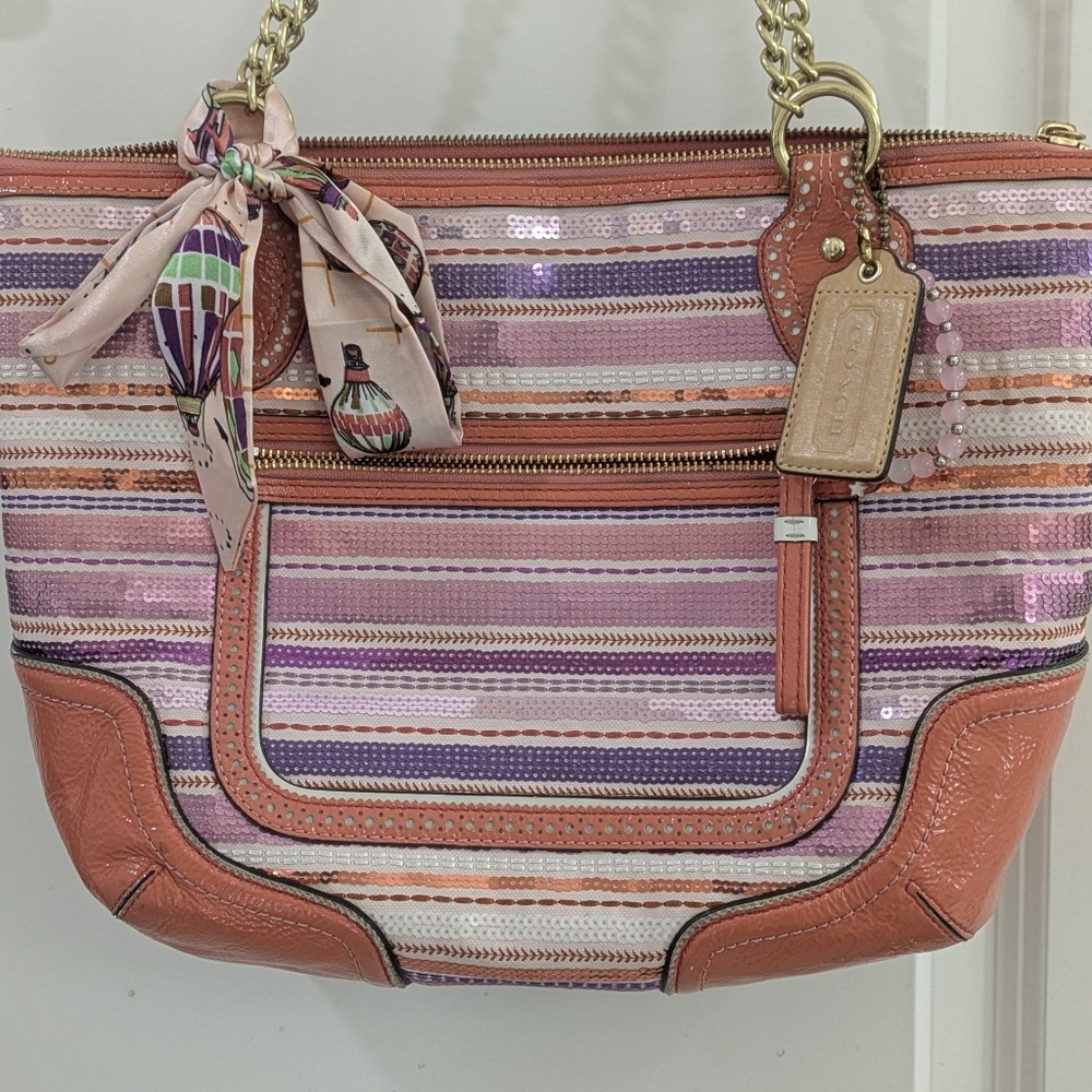 Coach Poppy Limited Edition Coral and purple sequin Bag 23843